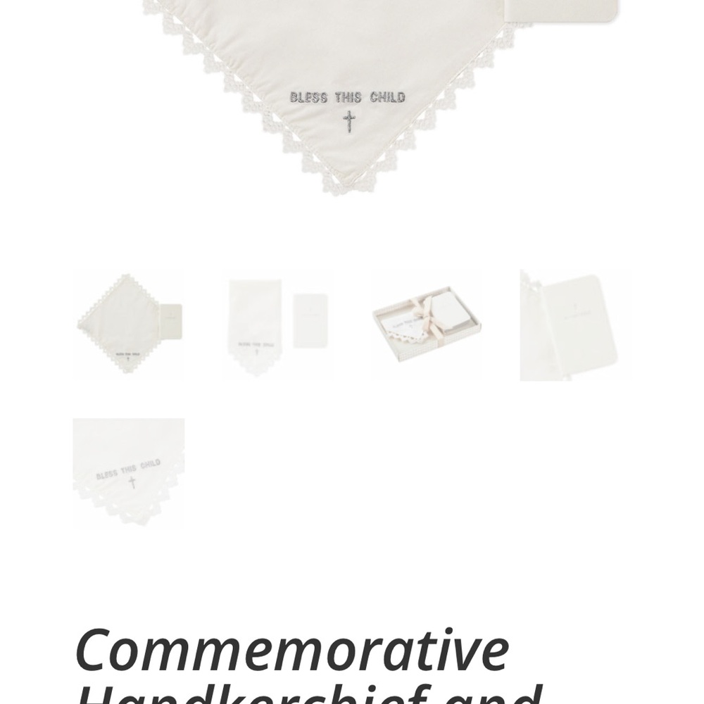 White Commemorative Handkerchief with Cross Embroidery and Bible Book